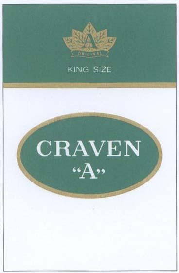 Nhãn hiệu A ORIGINAL KING SIZE CRAVEN A  của CARRERAS LIMITED, số đơn 4-2004-07086
