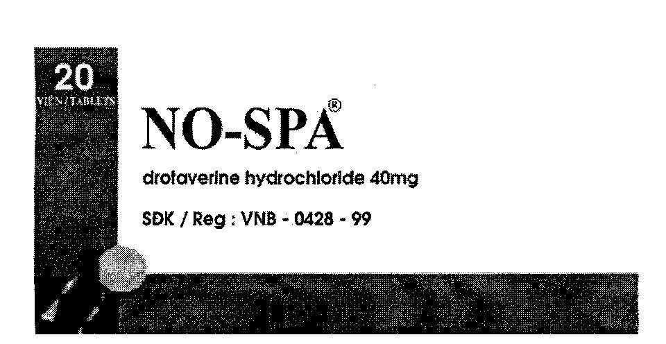 Nhãn hiệu NO-SPA DROTAVERINE HYDROCHLORIDE 40 MG 20 VIEN NEN  của CHINOIN Gyogyszer- es Vegyeszeti Termekek Gyara Zrt., số đơn 4-2004-10532