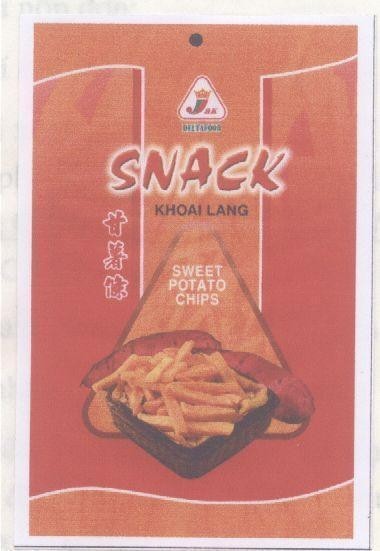 Nhãn hiệu T JAK DELTAFOOD SNACK KHOAI LANG SWEET POTATO CHIPS KAN SU TIAO SAY, hình T JAK DELTAFOOD SNACK KHOAI LANG SWEET POTATO CHIPS KAN SU TIAO SAY của Công ty TNHH thương mại Vi Na Mít, số đơn 4-2004-13032