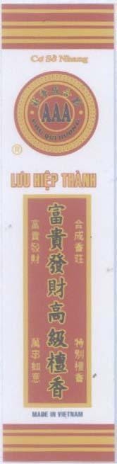 Nhãn hiệu Lưu Hiệp Thành AAA Cơ Sở Nhang [liu he cheng xiang zhuang]  của Cơ sở Lưu Hiệp Thành AAA, số đơn 4-2005-08056