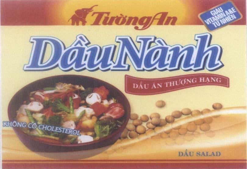 Nhãn hiệu Tường An Dầu Nành Dầu Ăn Thượng Hạng Không Có CHOLESTEROL Giàu VITAMIN A&E Tự Nhiên  của Công ty cổ phần dầu thực vật Tường An, số đơn 4-2006-19453