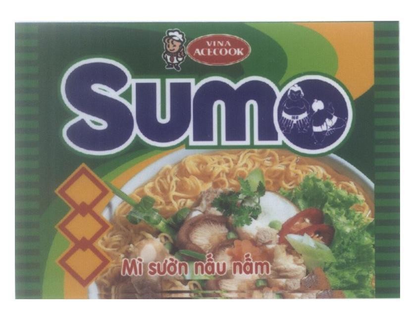 Nhãn hiệu VINA ACECOOK Sumo Mì sườn nấu nấm, hình VINA ACECOOK SUMO MI SUON NAU NAM của Công ty cổ phần ACECOOK Việt Nam, số đơn 4-2007-17804