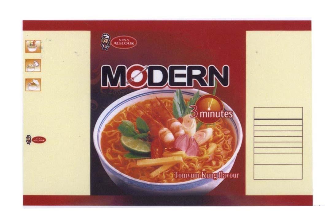 Nhãn hiệu MODERN VINA ACECOOK 3 minutes Tomyum Kung flavour  của Công ty cổ phần Acecook Việt Nam (Acecook VietNam Jsc.), số đơn 4-2009-04904