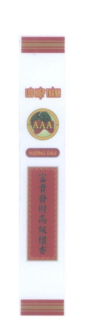 Nhãn hiệu AAA Hương Dâu Lưu Hiệp Thành [Fu gui fá cái gào ji tan xiàng: phú quí phát tài cao cấp trầm hương], hình AAA HUONG DAU LUU HIEP THANH FU GUI FA CAI GAO JI TAN XIANG PHU QUI PHAT TAI CAO CAP TRAM HUONG của Cơ sở Lưu Hiệp Thành AAA, số đơn 4-2009-15428