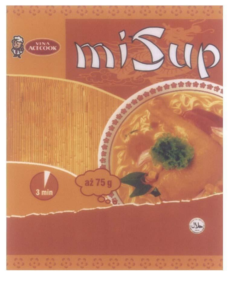 Nhãn hiệu VINA ACECOOK MiSup 3 min az 75g, hình VINA ACECOOK MISUP 3 MIN AZ 75G của Công ty cổ phần Acecook Việt Nam (ACECOOK VIETNAM JSC), số đơn 4-2009-15904