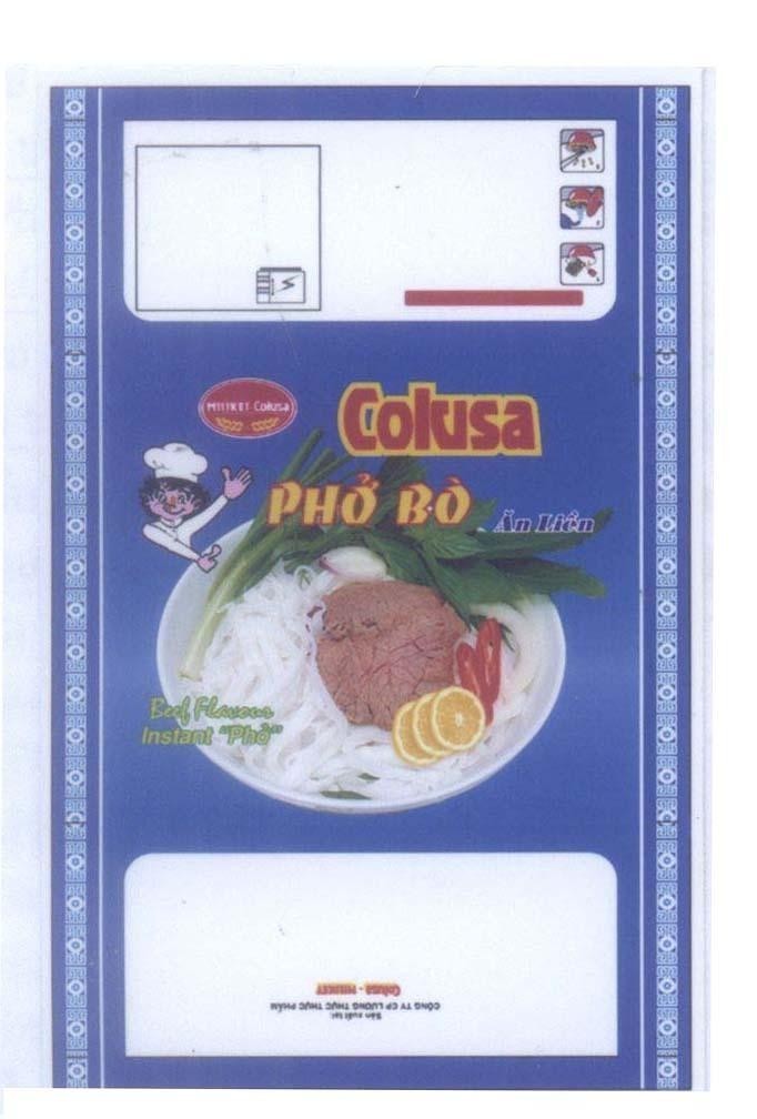 Nhãn hiệu Colusa Phở Bò MILIKET Beef Flavour Instant "phở"  của Công ty cổ phần lương thực thực phẩm COLUSA-MILIKET, số đơn 4-2009-21419