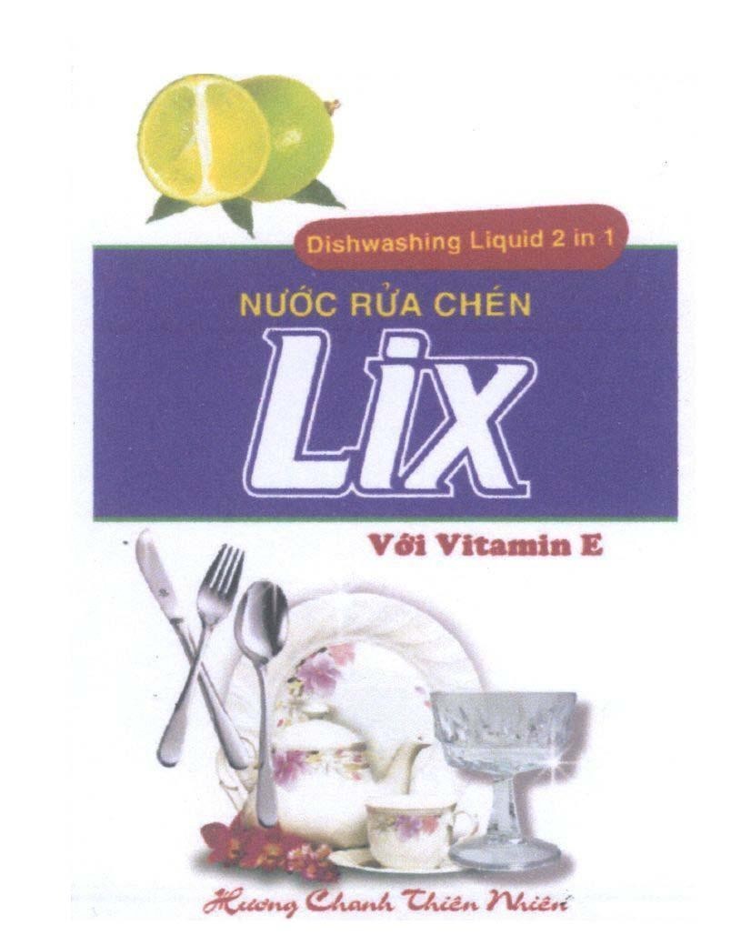 Nhãn hiệu Lix Nước Rửa Chén Với Vitamin E  của Công ty cổ phần bột giặt Lix, số đơn 4-2009-22693