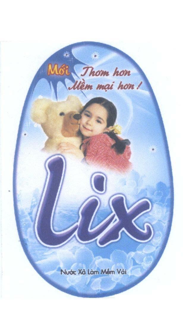 Nhãn hiệu LIX Nước xả làm mềm vải Mới thơm hơn mềm mại hơn!, hình LIX NUOC XA LAM MEM VAI MOI THOM HON MEM MAI HON! của Công ty cổ phần bột giặt LIX, số đơn 4-2009-22696