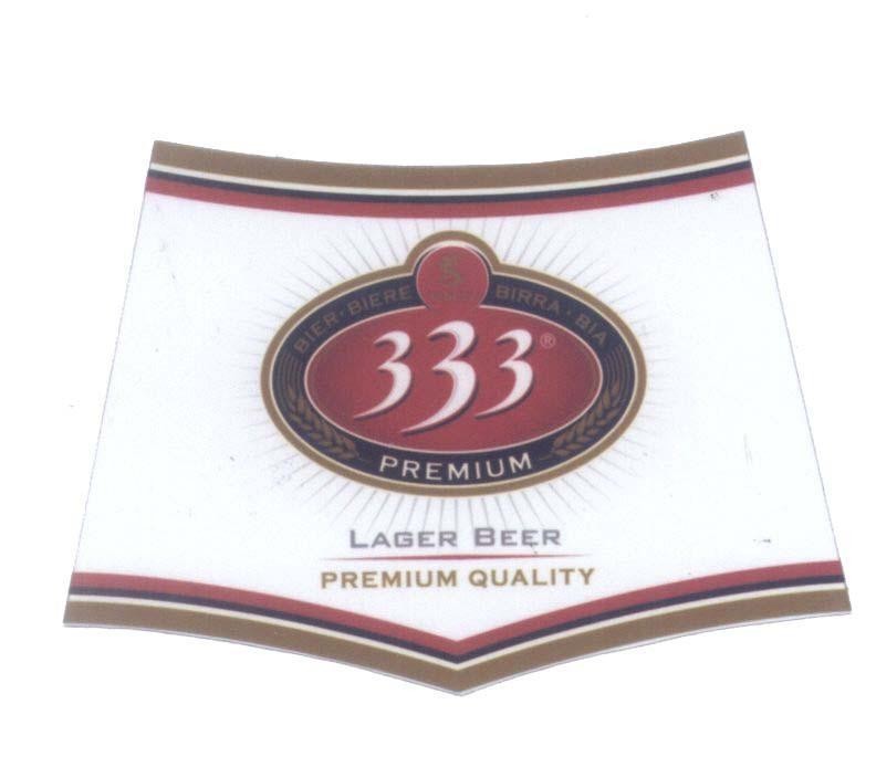 Nhãn hiệu SABECO 333 PREMIUM BIER-BIERE BIRRA-BIA LAGER BEER PREMIUM QUALITY S  của Tổng công ty cổ phần bia - rượu - nước giải khát Sài Gòn, số đơn 4-2009-23266