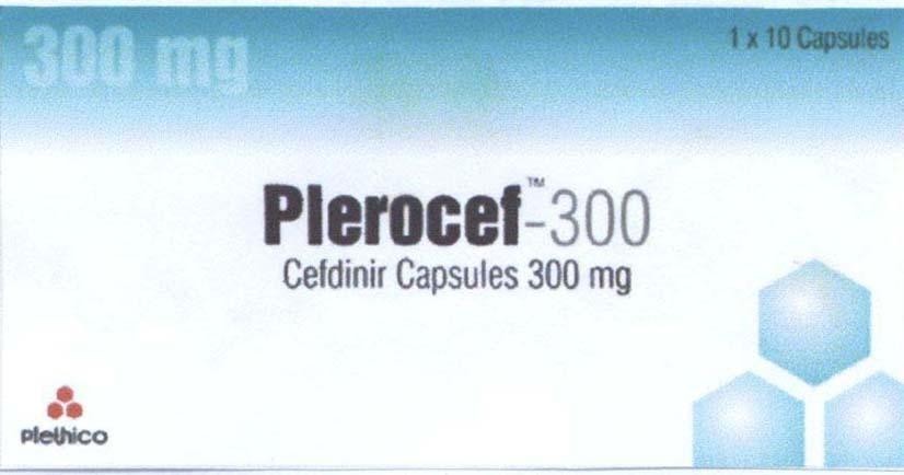 Trademark Plerocef-300 Cefdinir Capsules 300mg Plethico TM, hình PLEROCEF 300 CEFDINIR CAPSULES 300MG PLETHICO TM of Plethico Pharmaceuticals Limited, application No 4-2010-00796