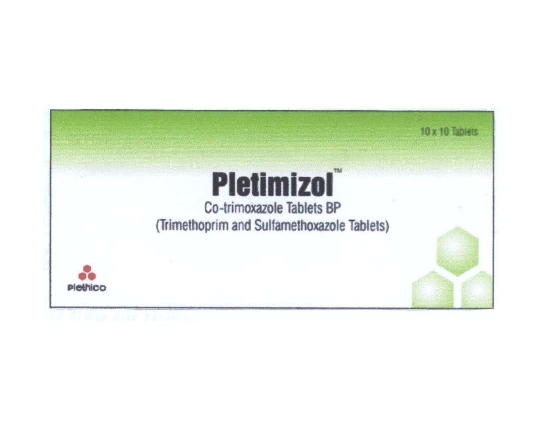 Trademark Plethico Pletimizol Co-trimoxazole Tablets BP (Trimethoprim and Sulfamethoxazole Tablets) 10 x 10 Tablets  of Plethico Pharmaceuticals Limited, application No 4-2010-01644