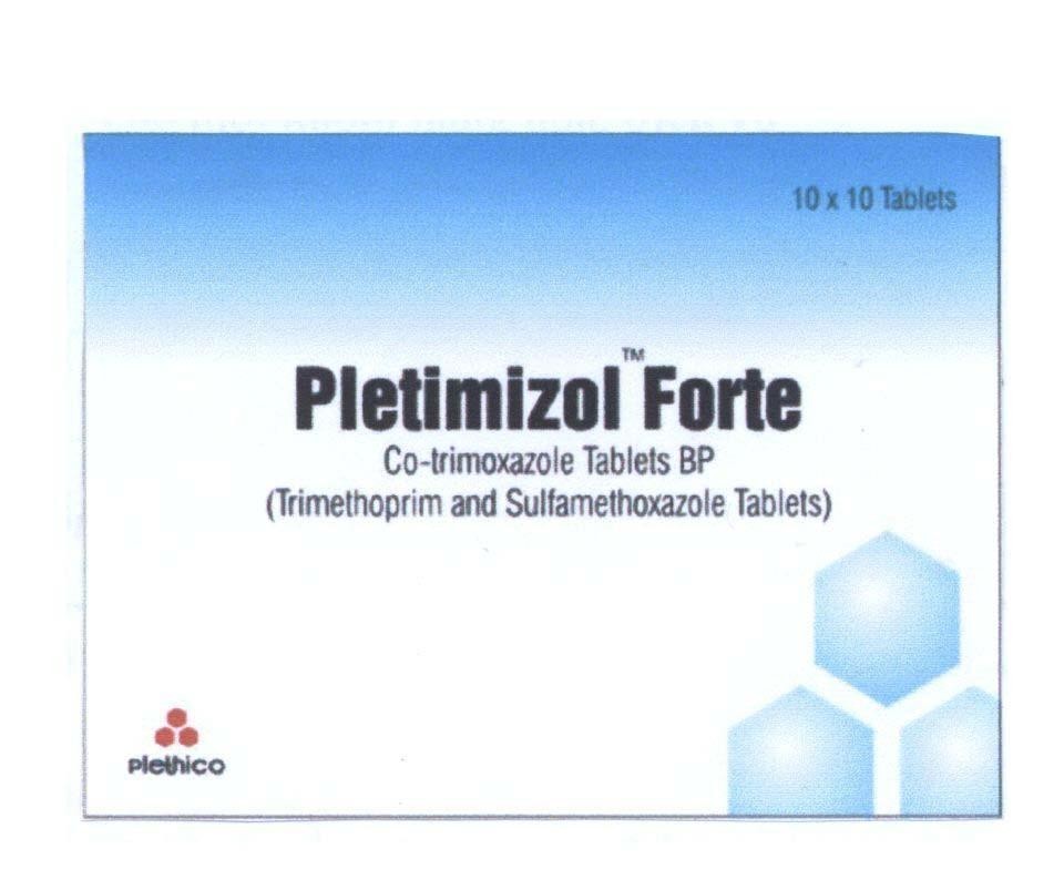 Trademark Plethico Pletimizol Forte Co-trimoxazole Tablets BP (Trimethoprim and Sulfamethoxazole Tablets) 10x10 Tablets  of Plethico Pharmaceuticals Limited, application No 4-2010-01645