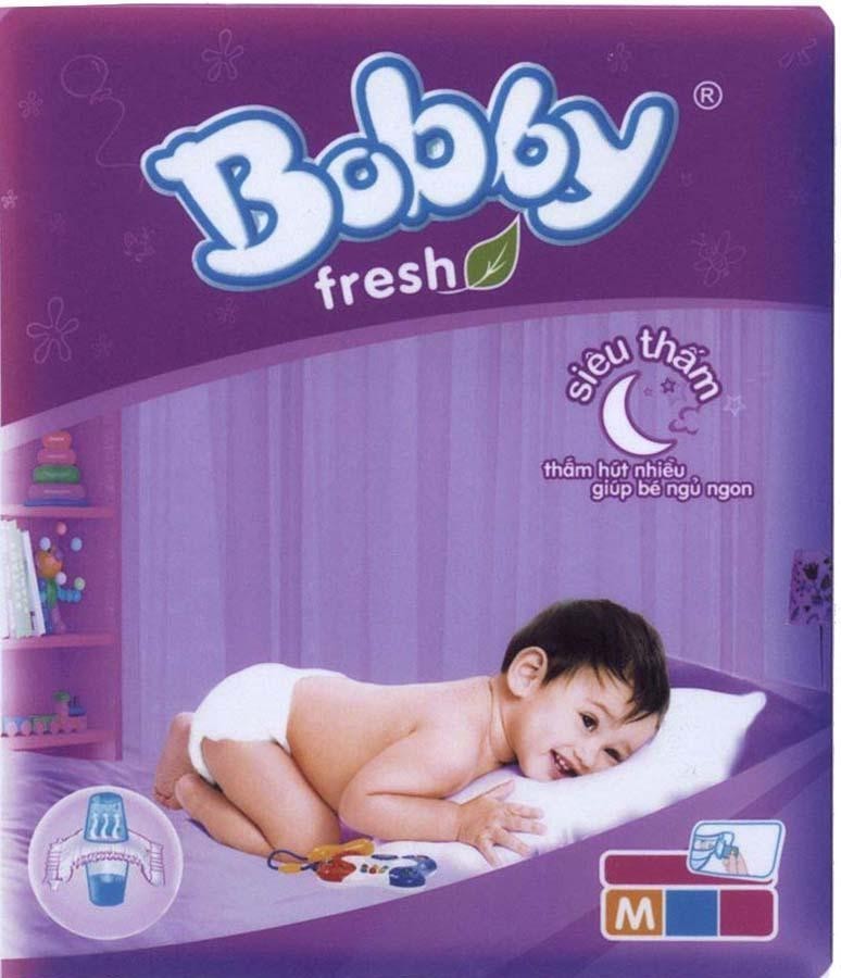 Nhãn hiệu Bobby fresh Siêu thấm M thấm hút nhiều giúp bé ngủ ngon  của Công ty cổ phần DIANA UNICHARM, số đơn 4-2010-03706