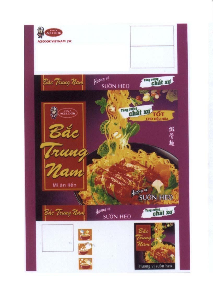 Nhãn hiệu Bắc Trung Nam mì ăn liền VINA ACECOOK ACECOOK VIETNAM JSC Hương vị Sườn Heo Tốt Cho Tiêu Hoá Tăng cường chất xơ  của Công ty cổ phần Acecook Việt Nam (Acecook VietNam Jsc.), số đơn 4-2010-05939