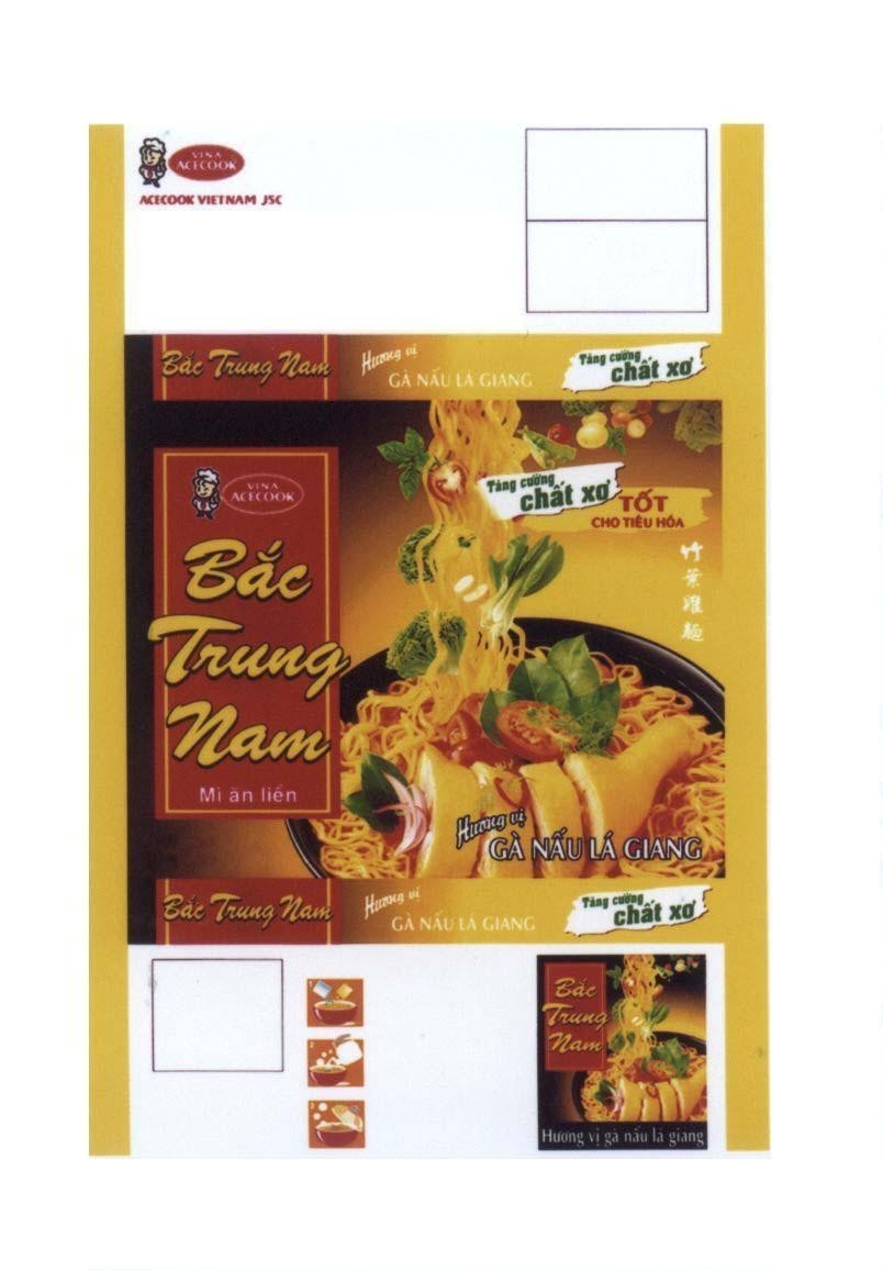 Nhãn hiệu Bắc Trung Nam VINA ACECOOK ACECOOK VIETNAM JSC Mì ăn liền Hương vị Gà Nấu Lá Giang Tốt Cho Tiêu Hóa Tăng cường chất xơ  của Công ty cổ phần Acecook Việt Nam (Acecook VietNam Jsc.), số đơn 4-2010-05941
