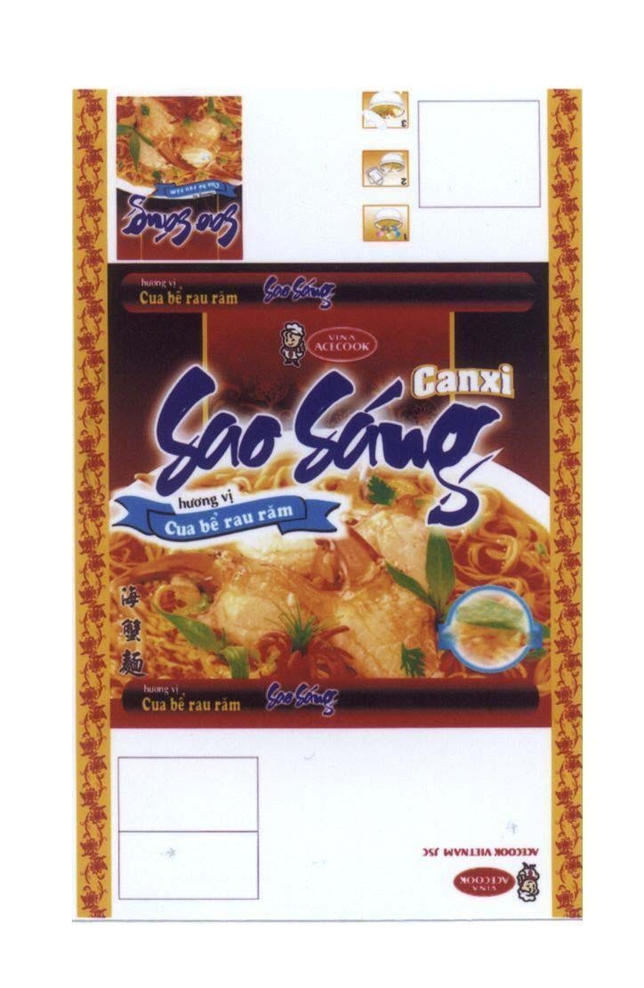 Nhãn hiệu Sao Sáng VINA ACECOOK ACECOOK VIETNAM JSC Hương vị Cua bể rau răm canxi [hai xie mian: mì cua]  của Công ty cổ phần Acecook Việt Nam (Acecook VietNam Jsc.), số đơn 4-2010-05943