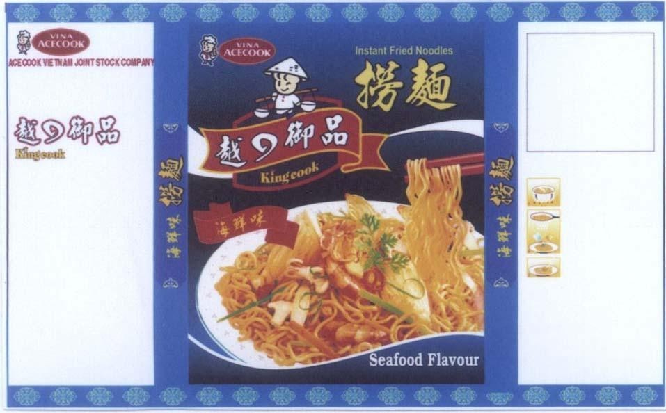 Nhãn hiệu Kingcook VINA ACECOOK ACECOOK VIETNAM JOINT STOCK COMPANY [hai xian mian: mì hải sản, yue de yu pin: món ăn ngon của Việt, wei l  của Công ty cổ phần Acecook Việt Nam (Acecook VietNam Jsc.), số đơn 4-2010-05945