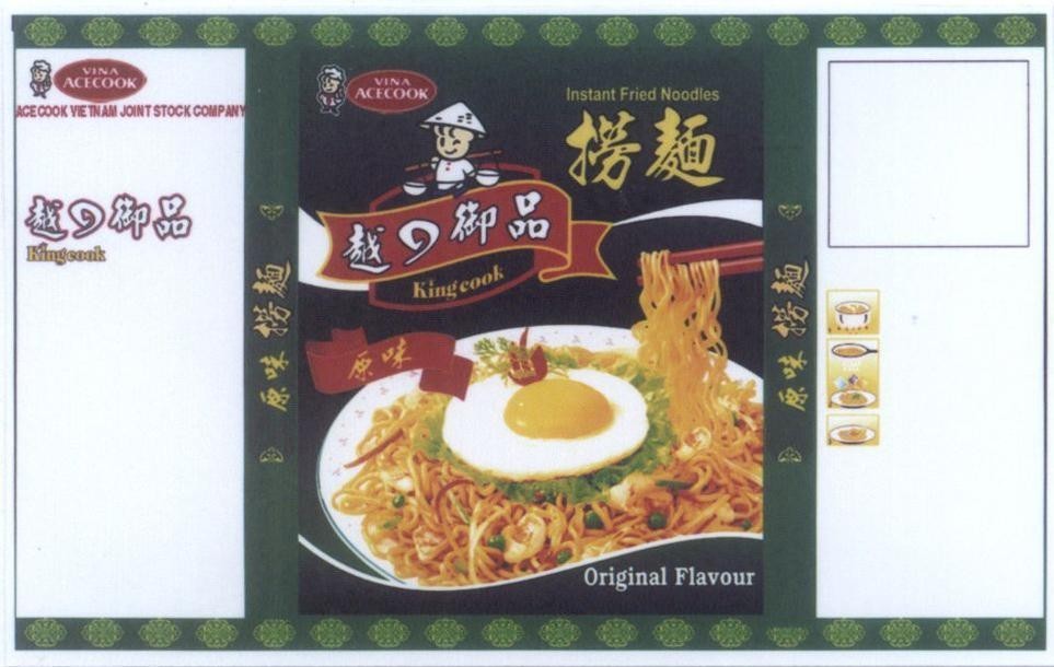 Nhãn hiệu Kingcook VINA ACECOOK ACECOOK VIETNAM JOINT STOCK COMPANY [yuan mian: mì nguyên vị, yue de yu pin: món ăn ngon của Việt, wei lao  của Công ty cổ phần Acecook Việt Nam (Acecook VietNam Jsc.), số đơn 4-2010-05946