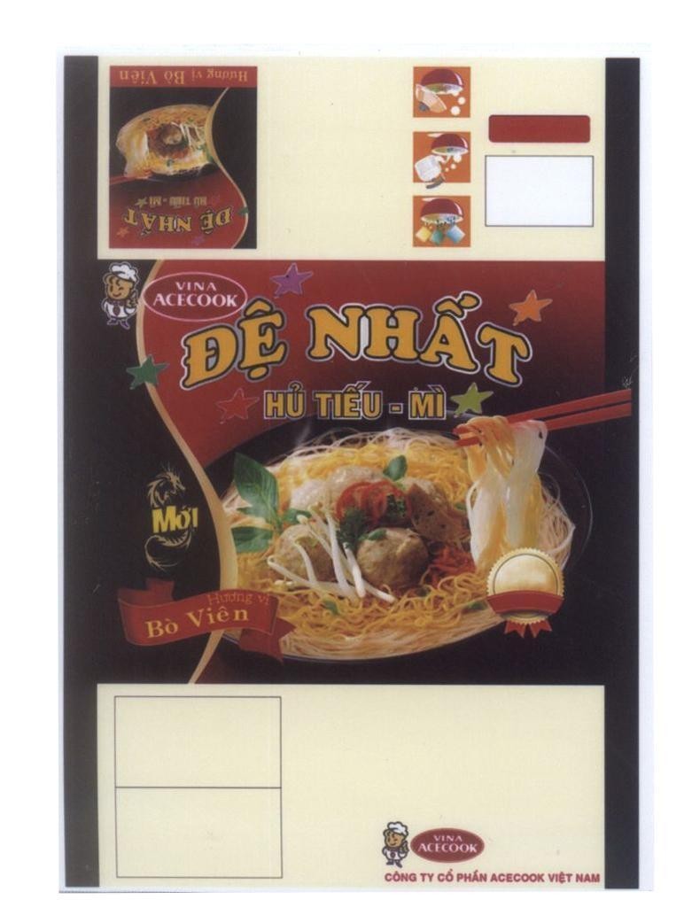 Nhãn hiệu VINA ACECOOK Đệ Nhất Hủ Tíu Mì Mới Hương vị Bò Viên Công ty cổ phần ACECOOK Việt Nam  của Công ty cổ phần Acecook Việt Nam (Acecook VietNam Jsc.), số đơn 4-2010-23795