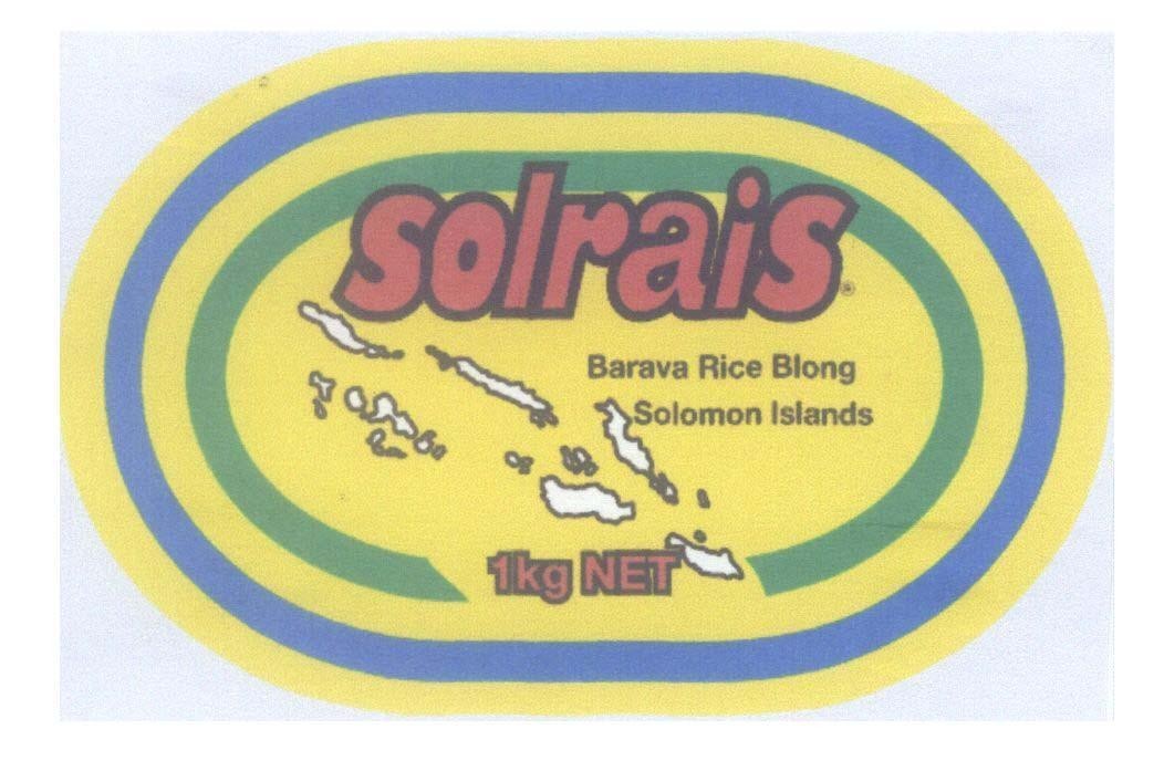 Nhãn hiệu SOLRAIS BARAVA RICE BLONG SOLOMON ISLANDS 1kg NET  của Công ty Cổ phần lương thực Bình Minh, số đơn 4-2010-24016