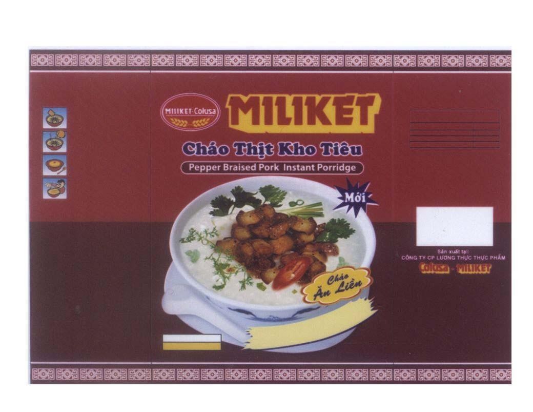 MILIKET - Colusa MILIKET Cháo Thịt Kho Tiêu Pepper Braised Pork Instant Porridge Cháo ăn liền Colusa - MILIKET, hình MILIKET COLUSA MILIKET CHAO THIT KHO TIEU PEPPER BRAISED PORK INSTANT PORRIDGE CHAO AN LIEN COLUSA MILIKET