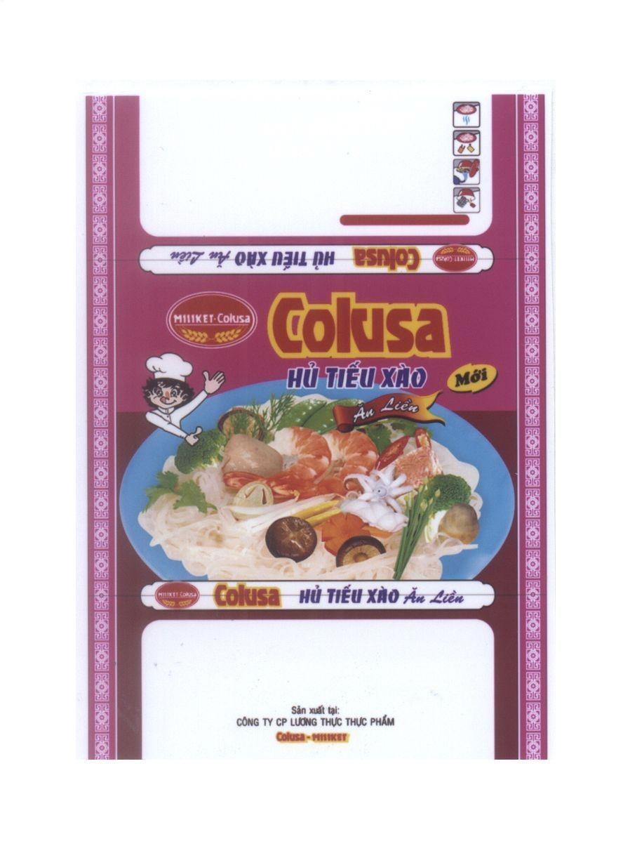 Colusa Hủ Tiếu Xào ăn Liền Mới MILIKET-Colusa Sản xuất tại: Công Ty CP Lương Thực Thực Phẩm Colusa - MILIKET, hình COLUSA HU TIEU XAO AN LIEN MOI MILIKET COLUSA SAN XUAT TAI CONG TY CP LUONG THUC THUC PHAM COLUSA MILIKET