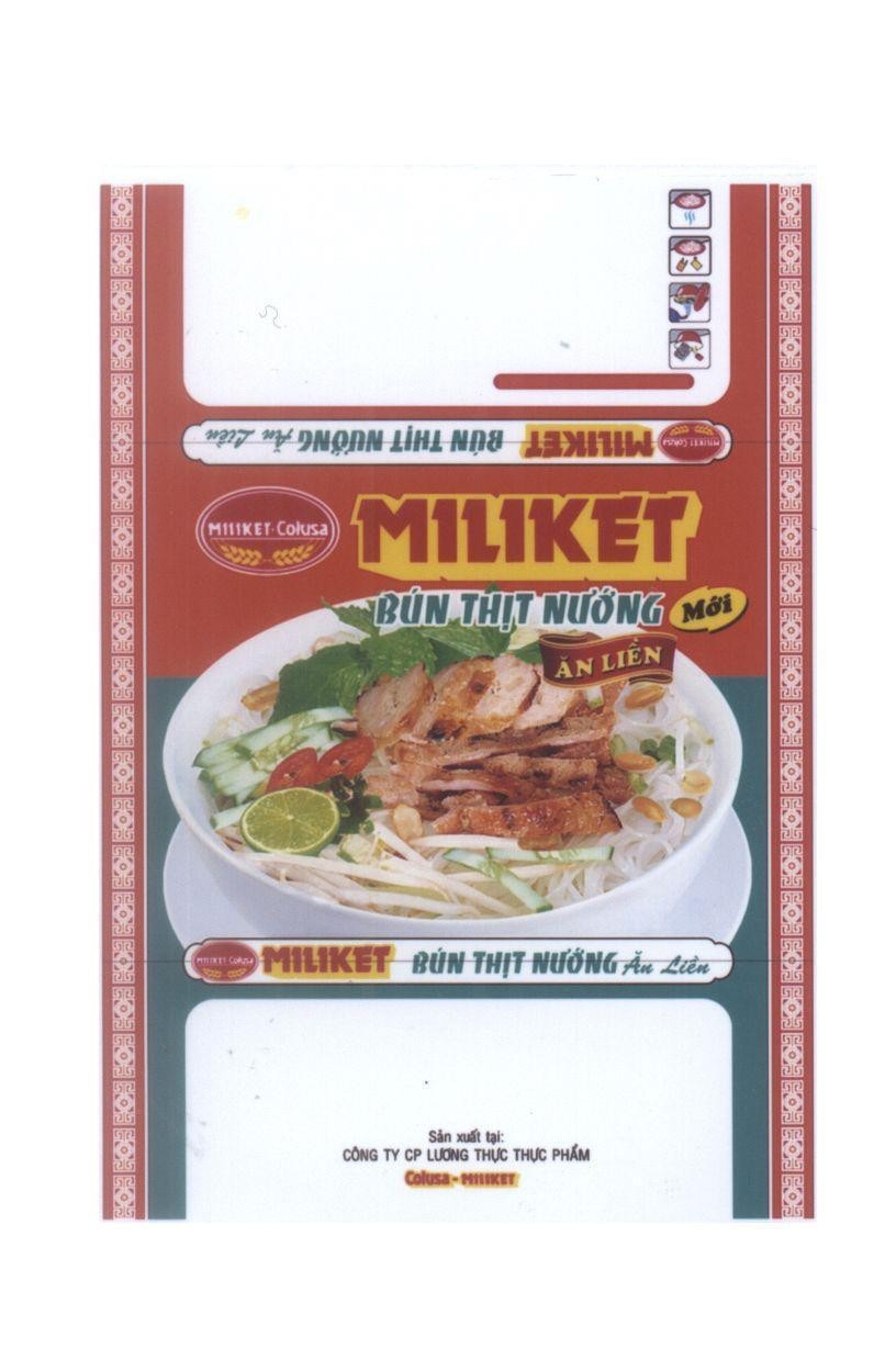 MILIKET Bún Thịt Nướng Ăn Liền Mới MILIKET-Colusa Sản Xuất Tại Công Ty CP Lương Thực Thực Phẩm Colusa - MILIKET, hình MILIKET BUN THIT NUONG AN LIEN MOI MILIKET COLUSA SAN XUAT TAI CONG TY CP LUONG THUC THUC PHAM COLUSA MILIKET