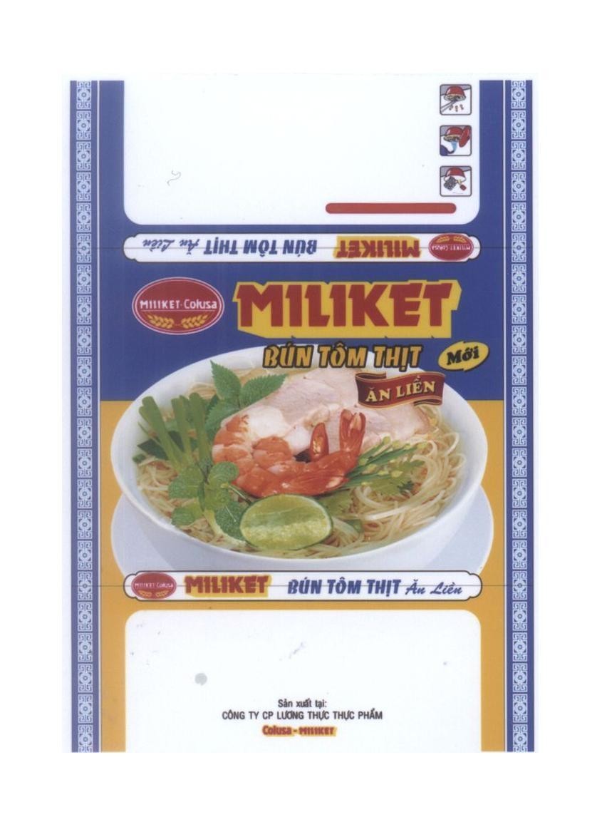 MILIKET Bún Tôm Thịt Ăn Liền Mới MILIKET-Colusa Sản Xuất Tại Công Ty CP Lương Thực Thực Phẩm Colusa - MILIKET, hình MILIKET BUN TOM THIT AN LIEN MOI MILIKET COLUSA SAN XUAT TAI CONG TY CP LUONG THUC THUC PHAM COLUSA MILIKET