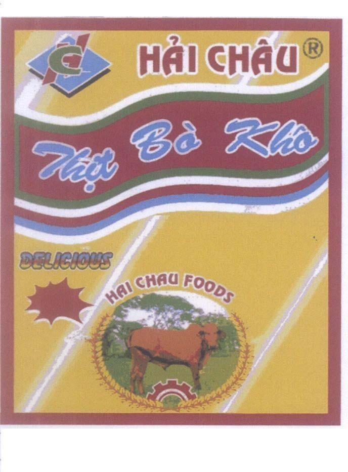 Công ty TNHH thương mại sản xuất thực phẩm Hải Châu的HC Hải Châu Thịt Bò Khô DELICIOUS HAI CHAU FOODS 品牌, 申请号 4-2011-02438