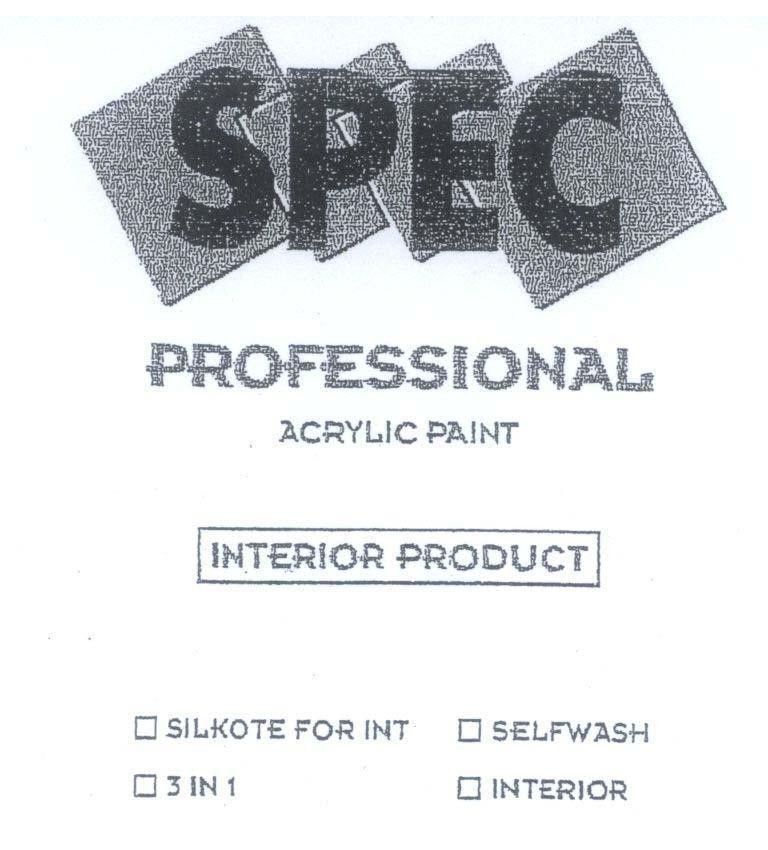 Nhãn hiệu SPEC PROFESSIONAL ACRYLIC PAINT INTERIOR PRODUCT SILKOTE FOR INT 3 IN 1 SELFWASH INTERIOR  của Công ty 4 Oranges Co., Ltd., số đơn 4-2011-10609