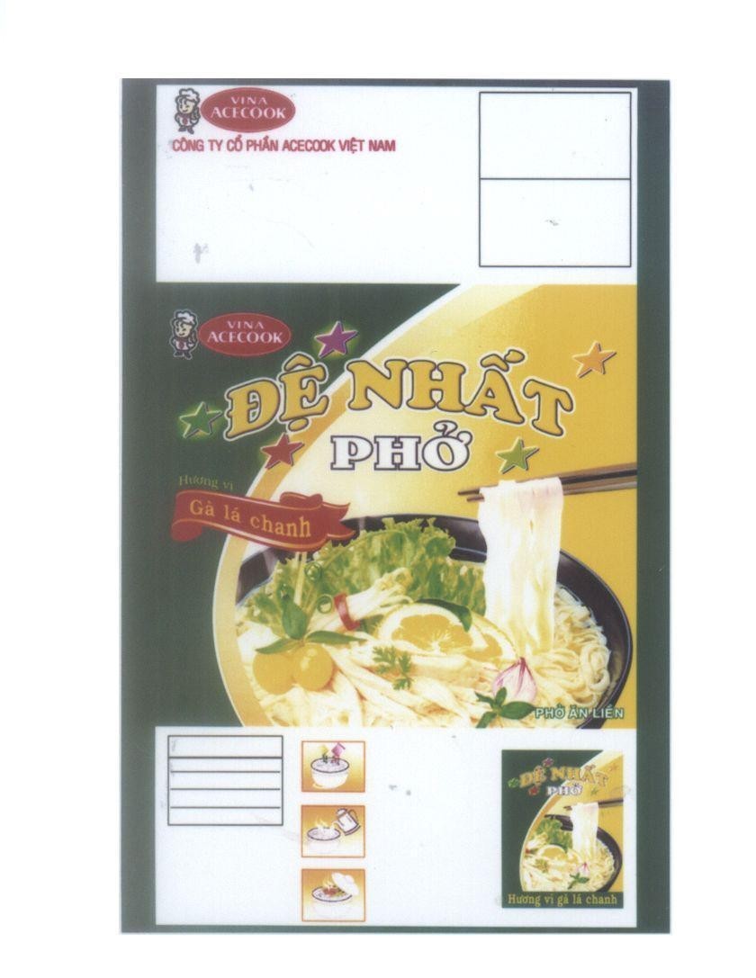 Nhãn hiệu VINA ACECOOK Đệ Nhất Phở Hương vị Gà lá chanh Phở ăn Liền Công Ty Cổ Phần ACECOOK Việt Nam  của Công ty cổ phần Acecook Việt Nam (Acecook VietNam Jsc), số đơn 4-2011-11642