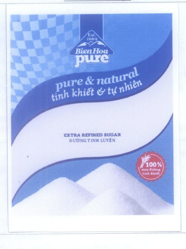 Trademark BienHoa pure Est. 1969 pure & natural tinh khiết & tự nhiên EXTRA RERINED SUGAR Đường Tinh Luyện...  of Công ty cổ phần hàng tiêu dùng Biên Hòa, application No 4-2011-21918