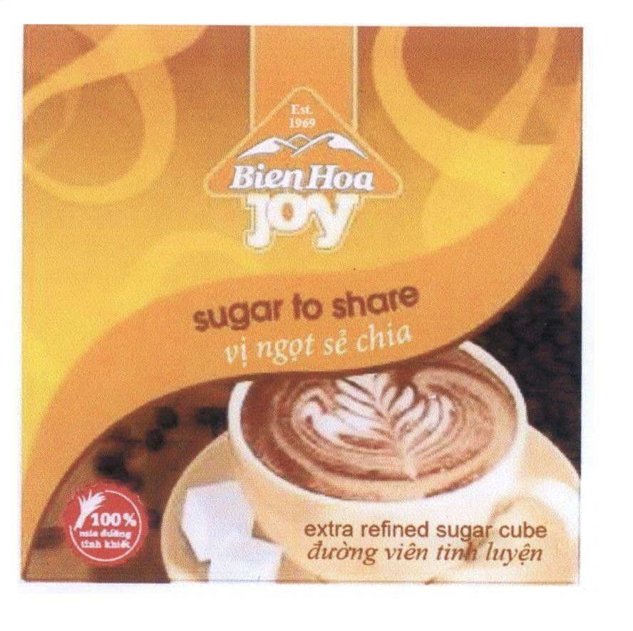 Trademark Bien Hoa Joy sugar to share vị ngọt sẻ chia extra refined sugar cube đường viên tinh luyện Est.1969 100% mía đường tinh...  of Công ty cổ phần hàng tiêu dùng Biên Hòa, application No 4-2012-01084