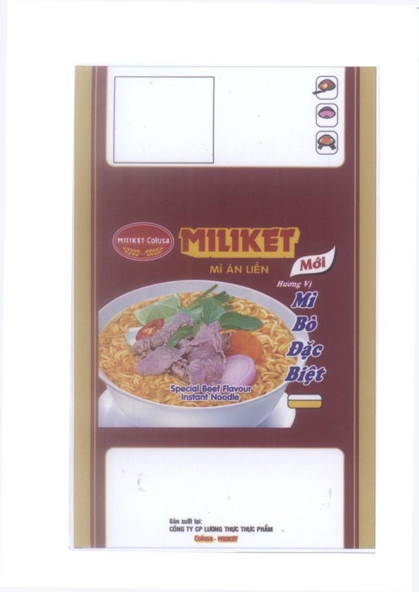 MILIKET MILIKET-Colusa Mì Ăn Liền Mới Hương Vị Mì Bò Đặc Biệt Special Chicken Flavour Instant Noodle Sản xuất tại: CÔNG 