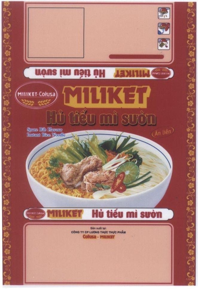 Trademark MILIKET Colusa Hủ tiếu mì sườn...  of Công ty cổ phần lương thực thực phẩm Colusa-Miliket, application No 4-2012-14677