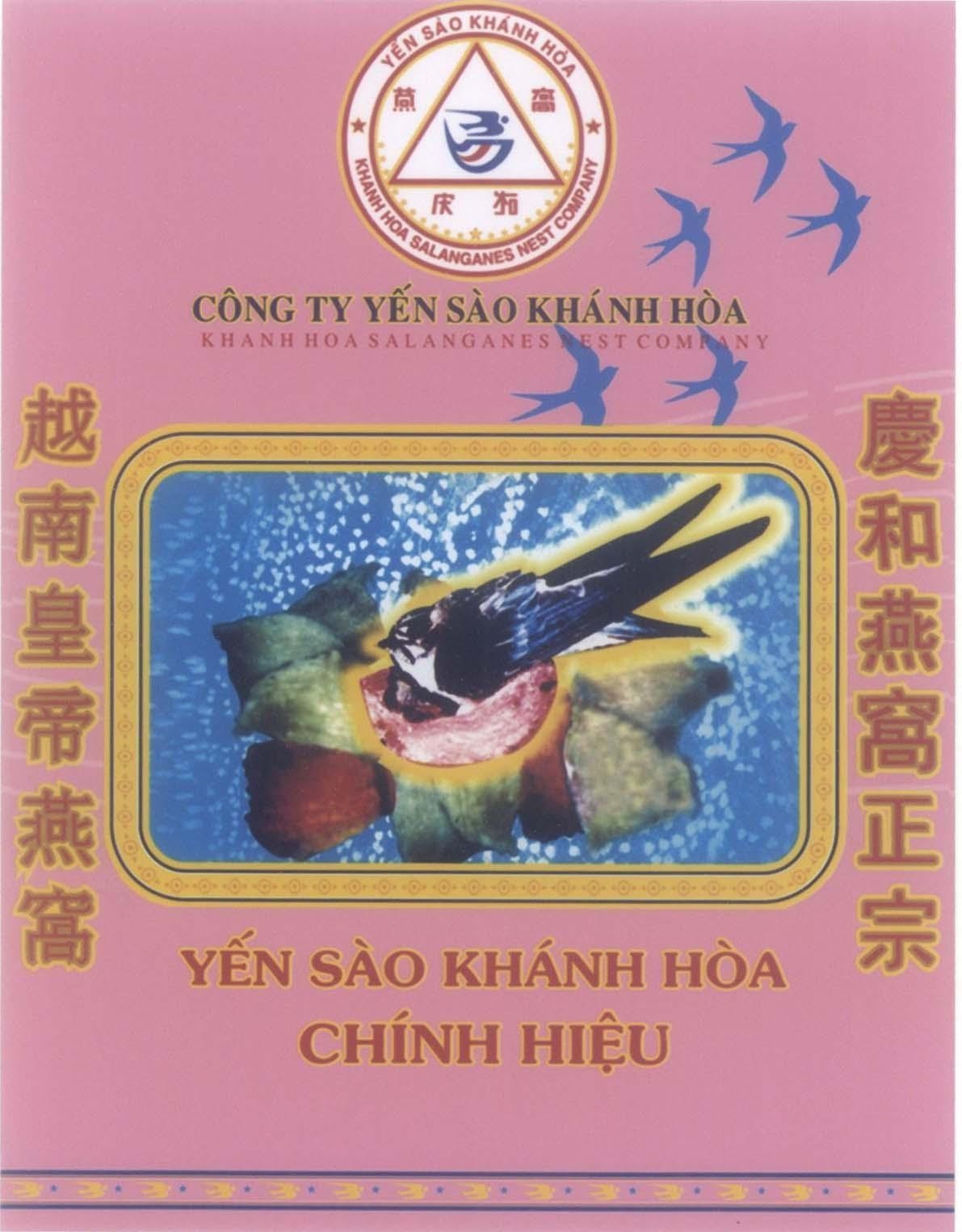 Nhãn hiệu Yến Sào Khánh Hoà Chính Hiệu Công Ty Yến Sào Khánh Hoà [Yan wo qing he, Yuen an huang di yan wo,qing he yan wo zheng zong]  của Công ty TNHH nhà nước một thành viên Yến Sào Khánh Hòa, số đơn 4-2013-07589