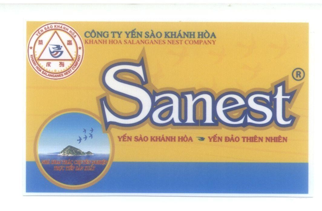 Nhãn hiệu Sanest Yến Đảo Thiên Nhiên Công Ty Yến Sào Khánh Hoà KHANH HOA SALANGANES NEST COMPANY [yan wo qing he: Yến Sào Khánh Hoà]  của Công ty TNHH nhà nước một thành viên Yến sào Khánh Hòa, số đơn 4-2013-08329