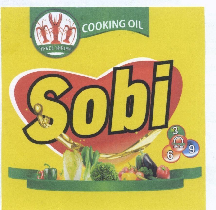 Nhãn hiệu Sobi COOKING OIL THREE SHRIMP Omega 3 6 9 [ký hiệu omega]  của Công ty TNHH thương mại và đầu tư Việt Xanh, số đơn 4-2013-21966