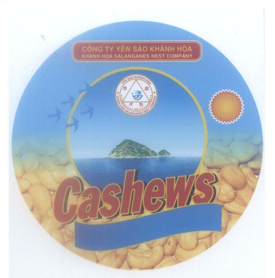 Nhãn hiệu Cashews Công ty Yến Sào Khánh Hòa KHANH HOA SALANGANES NEST COMPANY [YAN WO QING HE]  của Công ty TNHH nhà nước một thành viên Yến Sào Khánh Hòa, số đơn 4-2013-31051