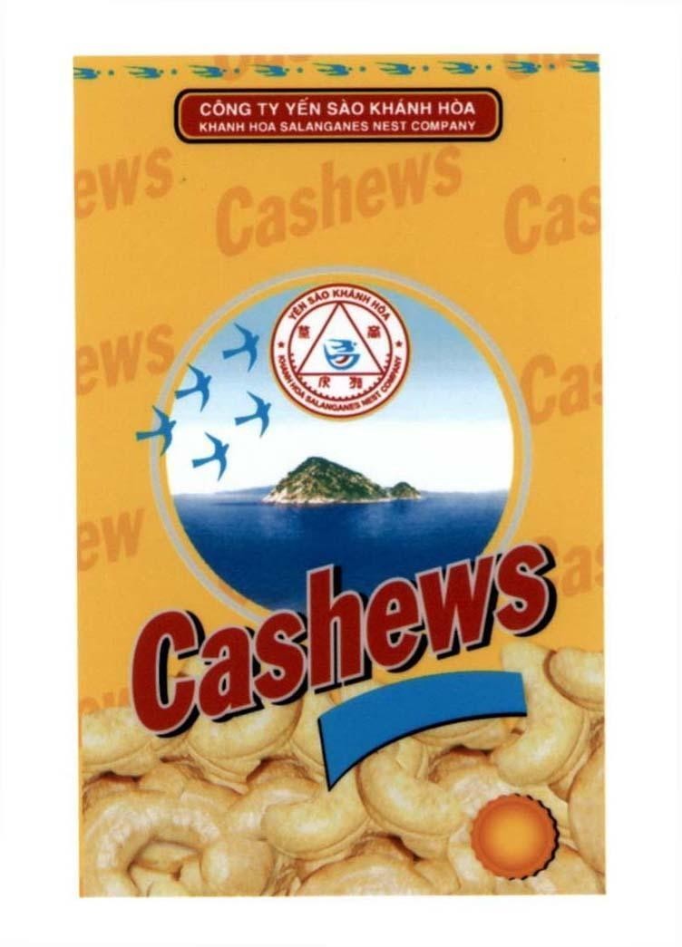 Nhãn hiệu Cashews Công ty Yến Sào Khánh Hòa KHANH HOA SALANGANES NEST COMPANY [YAN WO QING HE]  của Công ty TNHH nhà nước một thành viên Yến Sào Khánh Hòa, số đơn 4-2013-31052