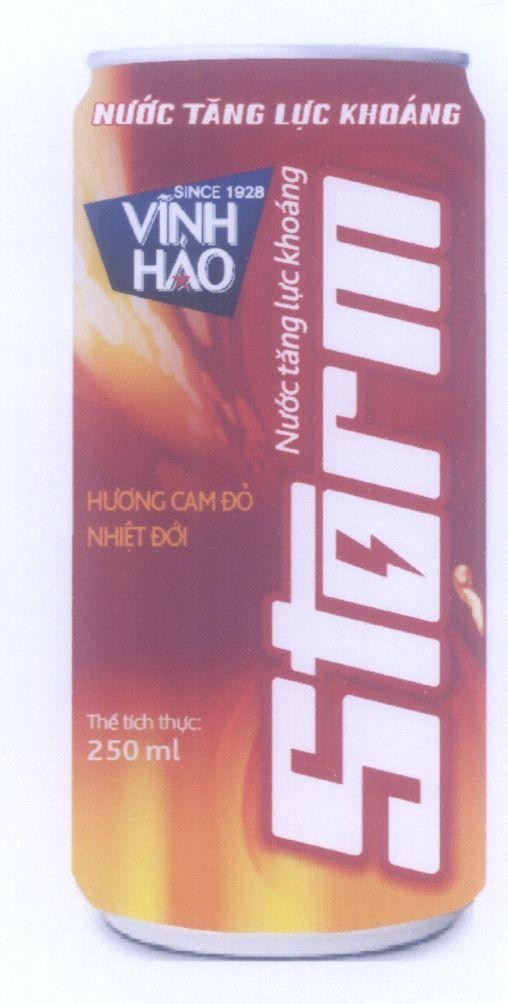 Nhãn hiệu Storm Vĩnh Hảo Nước Tăng Hương Cam Đỏ Nhiệt Đới  của Công ty cổ phần nước khoáng Vĩnh Hảo, số đơn 4-2014-14393