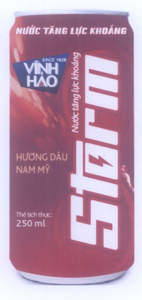 Nhãn hiệu Storm Vĩnh Hảo Nước Tăng Lực Khoáng Hương Dâu Nam Mỹ  của Công ty cổ phần nước khoáng Vĩnh Hảo, số đơn 4-2014-14394