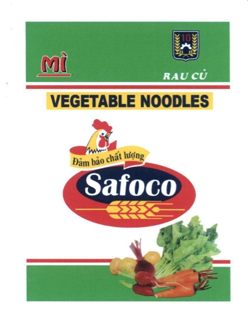 Nhãn hiệu Safoco Mì 10 Rau Củ VEGETABLE NOODLES Đảm bảo chất lượng  của Công ty cổ phần lương thực thực phẩm Safoco, số đơn 4-2014-15443