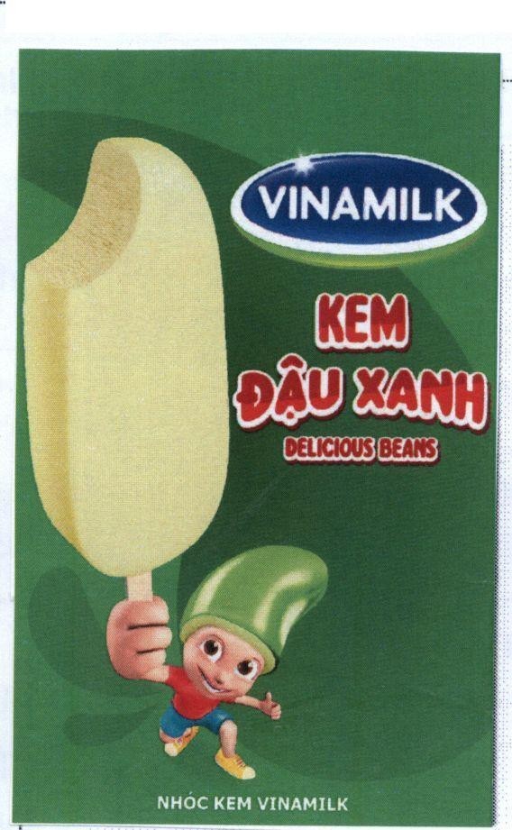 Trademark VINAMILK Kem Đậu Xanh DELICIOUS BEANS Nhóc Kem Vinamilk, hình VINAMILK KEM DAU XANH DELICIOUS BEANS NHOC KEM VINAMILK of Công ty cổ phần sữa Việt Nam (VINAMILK), application No 4-2014-18854