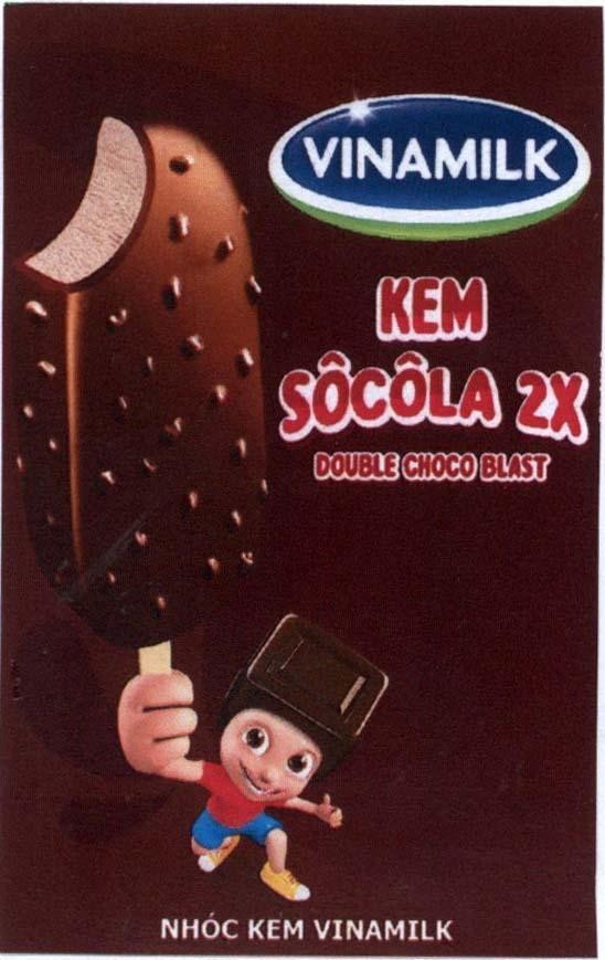 Trademark VINAMILK KEM SÔCÔLA 2X DOUBLE CHOCO BLAST Nhóc kem Vinamilk, hình VINAMILK KEM SOCOLA 2X DOUBLE CHOCO BLAST NHOC KEM VINAMILK of Công ty cổ phần sữa Việt Nam (VINAMILK), application No 4-2014-18857