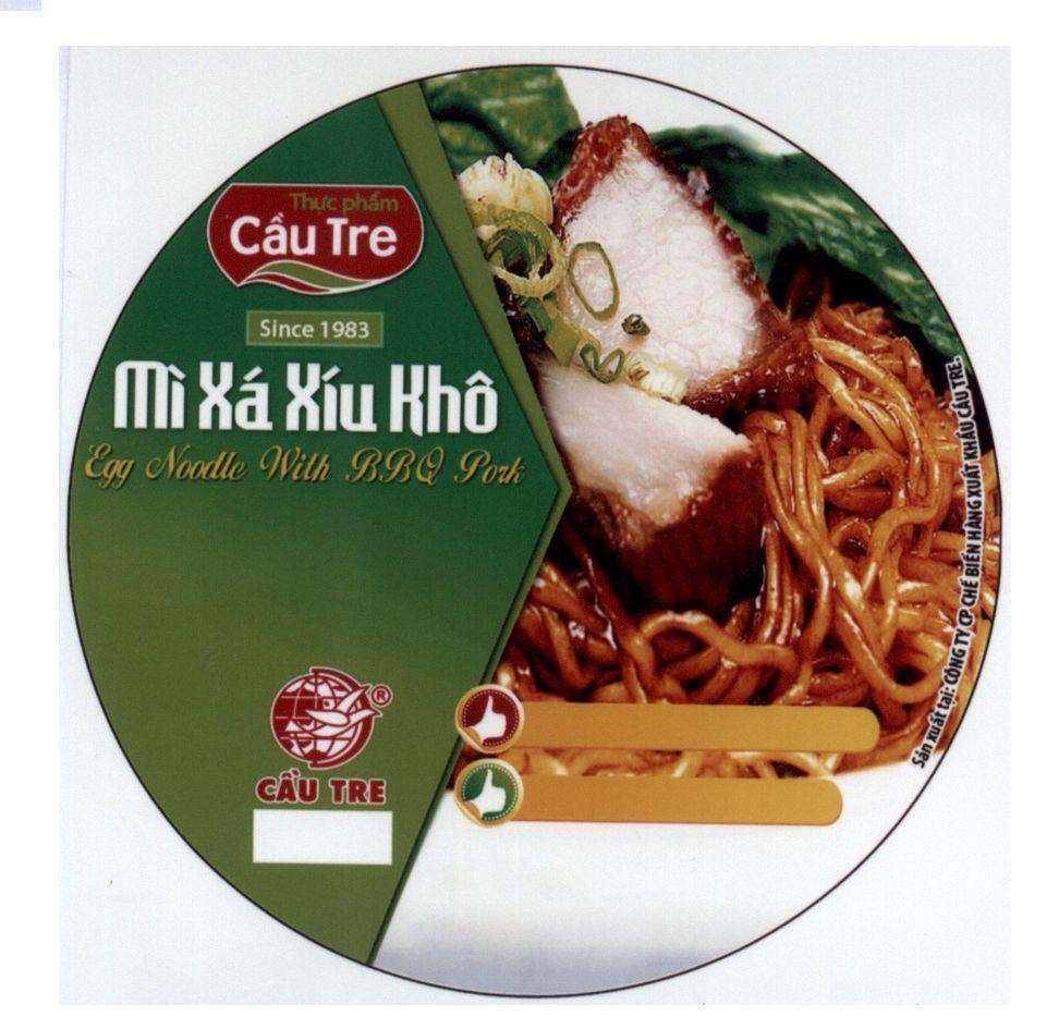Nhãn hiệu Mì Xá Xíu Khô Egg Noodle With BBQ Pork Cầu Tre thực phẩm since 1983  của Công ty cổ phần thực phẩm CJ Cầu Tre, số đơn 4-2014-24453