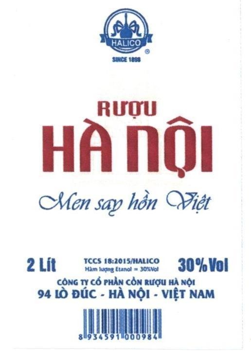 Trademark HALICO Rượu Hà Nội Men say hồn Việt V hàng Việt Nam chất lượng cao Quacert QC  of Công ty cổ phần Cồn Rượu Hà Nội, application No 4-2015-00099
