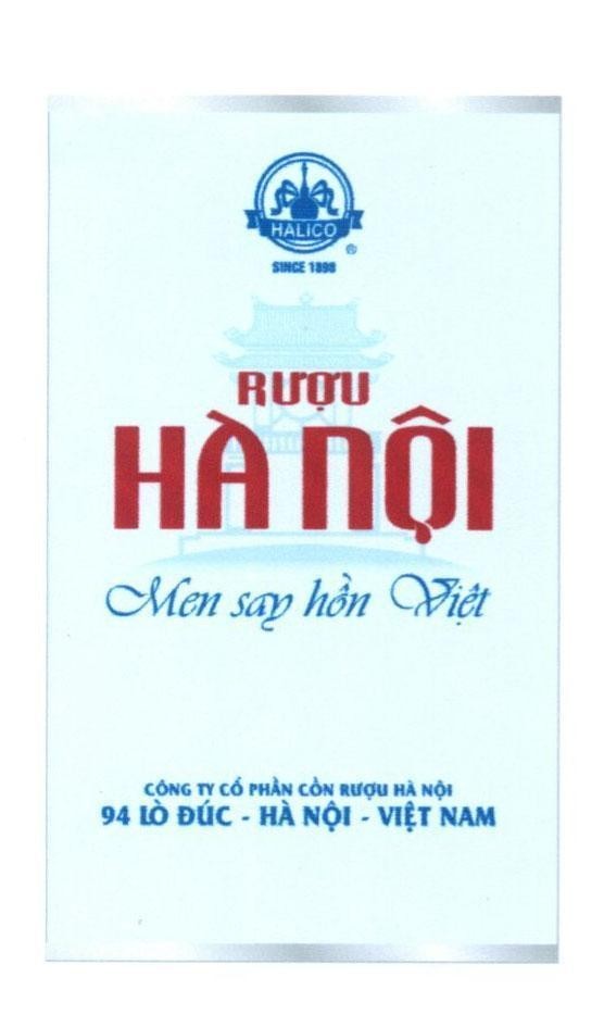 Trademark HALICO SINCE 1898 Rượu Hà Nội Men say hồn Việt Công Ty Cổ Phần Cồn Rượu Hà Nội 94 Lò Đúc - Hà Nội - Việt Nam  of Công ty cổ phần Cồn Rượu Hà Nội, application No 4-2015-00101