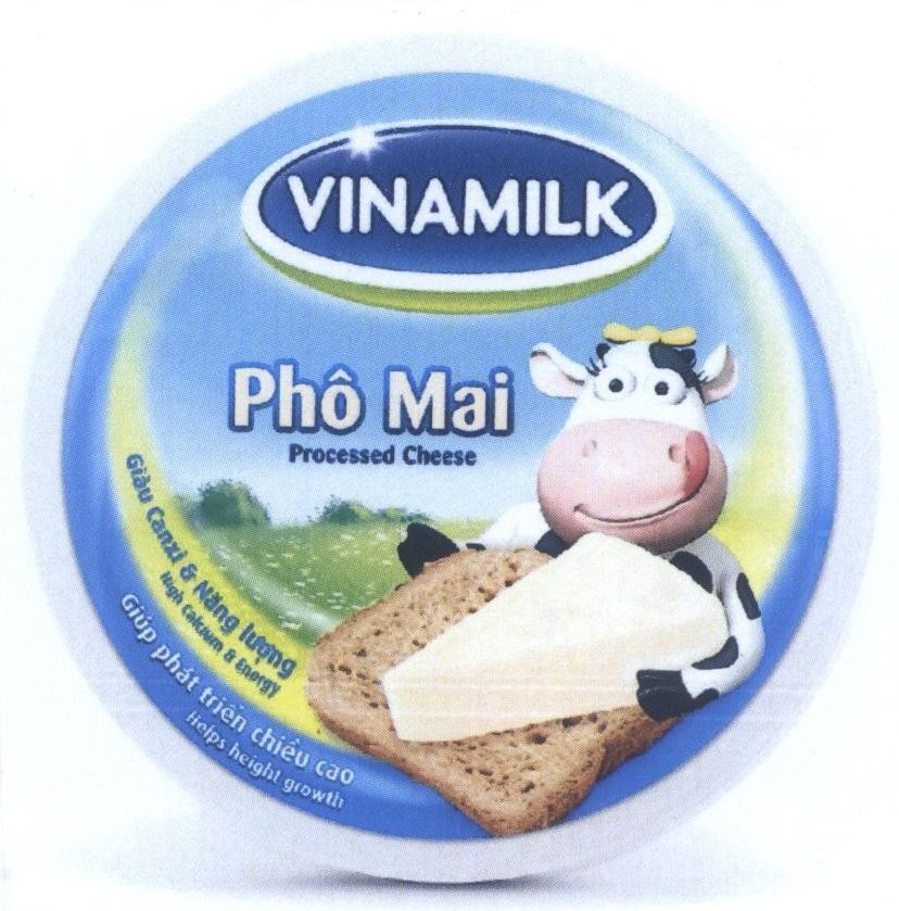 Nhãn hiệu VINAMILK Phô Mai Processed Cheese giàu canxi & năng lượng high calcium &energy giúp phát triển chiều cao  của Công ty cổ phần Sữa Việt Nam (VINAMILK), số đơn 4-2015-14711