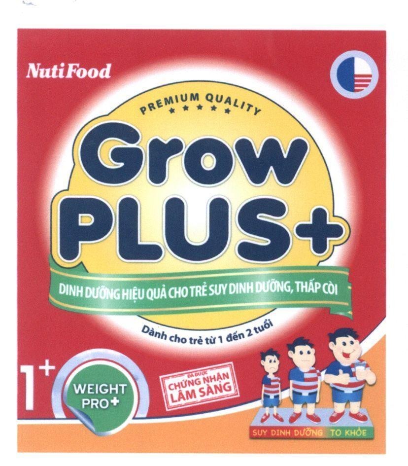 Nhãn hiệu NutiFood Grow PLUS + PREMIUM QUALITY Dinh Dưỡng Hiệu Quả Cho Trẻ Suy Dinh Dưỡng, Thấp Còi Dành cho trẻ từ 1 đến 2 tuổi...  của Công ty cổ phần thực phẩm dinh dưỡng Nutifood, số đơn 4-2015-19106